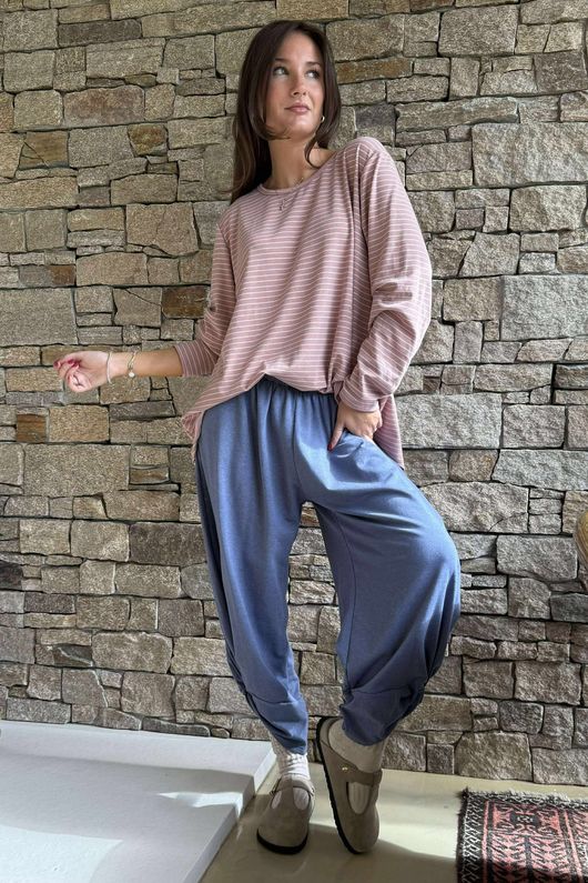 Agnes Stripe Trapeze Top Dusky Rose